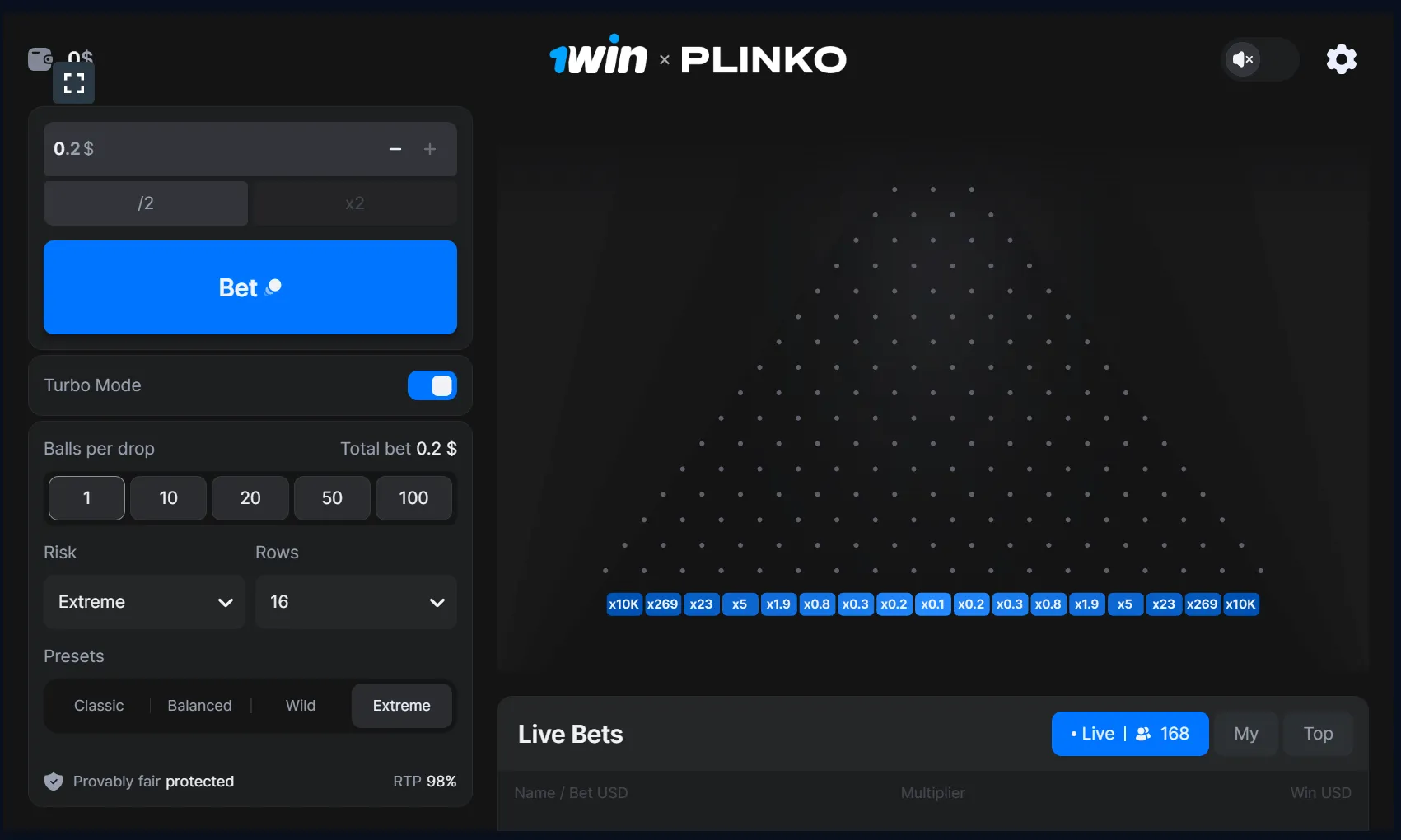 1win plinko game demo